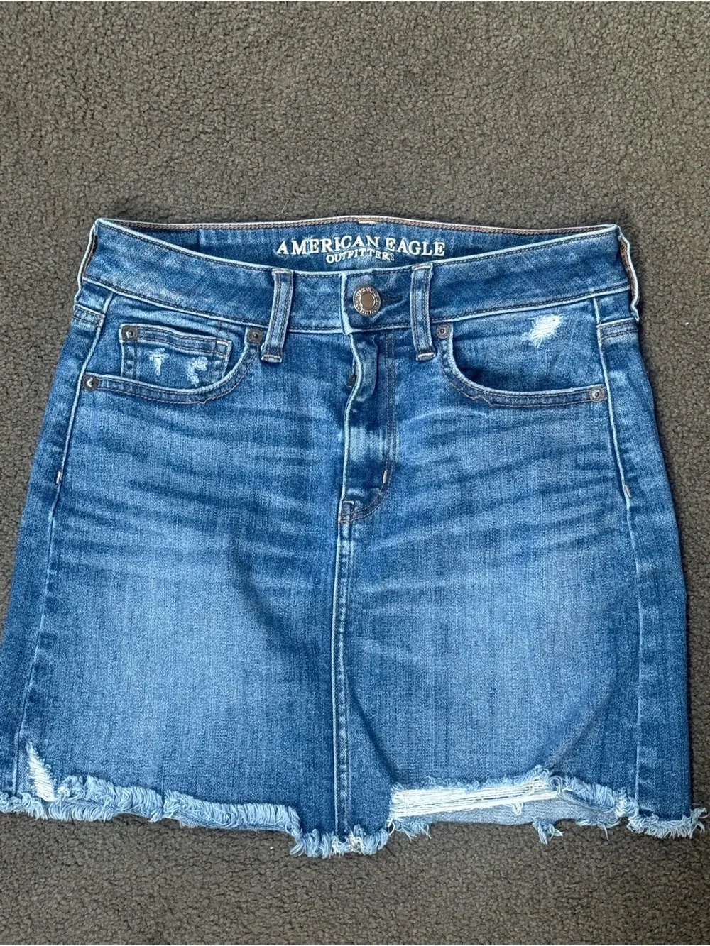 American Eagle Distressed Denim Mini Skirt Super Stretch X Size 4